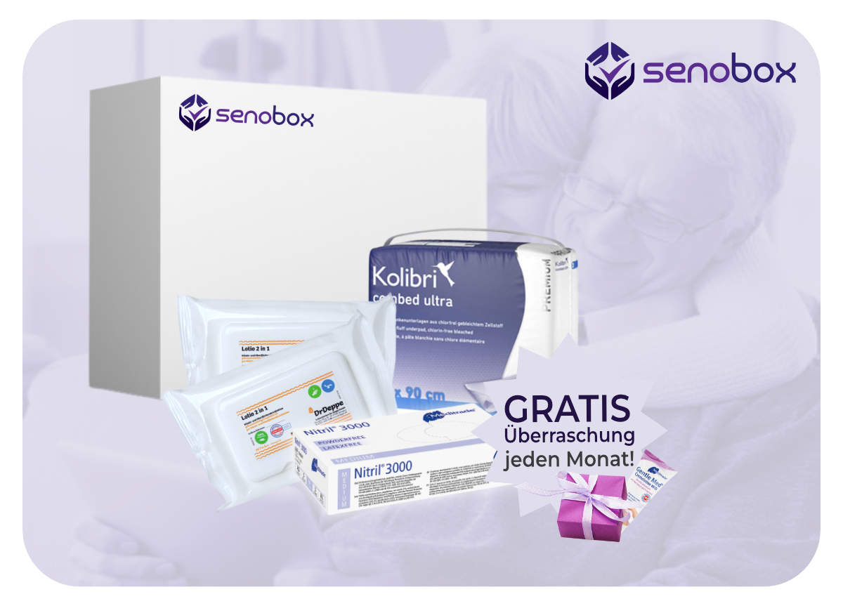 Grafik Senobox, Pflegebox mit monatlichen Gratis Überraschungen
